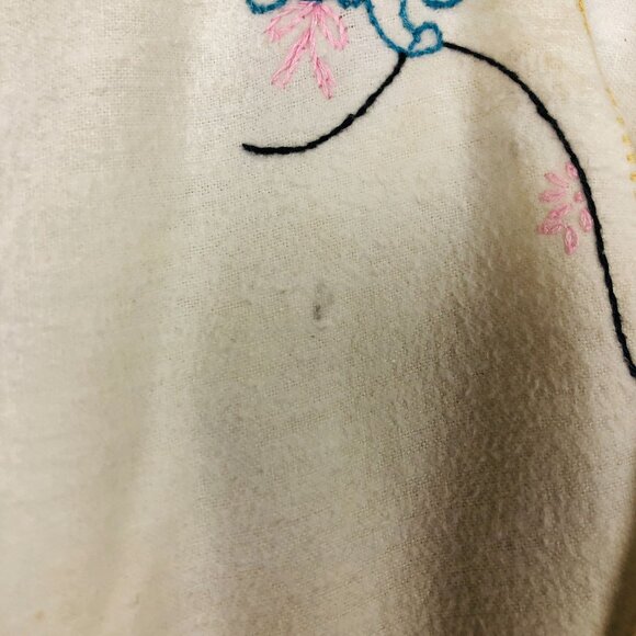 Vtg Baby Flannel Open Jacket Hand Embroidered Elephants Crocheted Edge Yellow - Picture 5 of 9